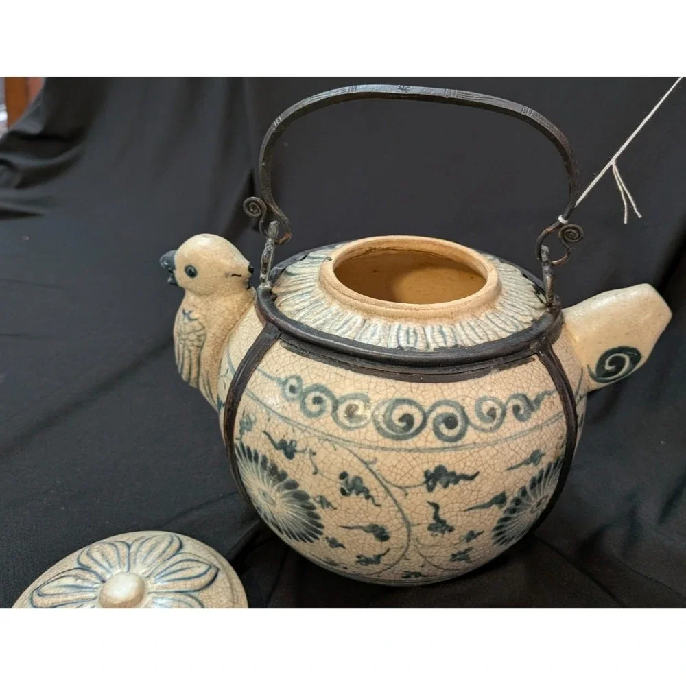 Antique Blue & White Asian Teapot Figural Spout